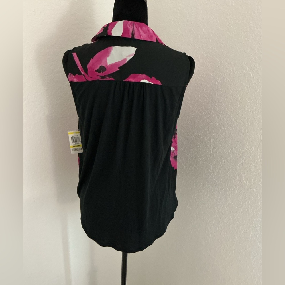 INC Women’s Sleeveless Black Pink Floral Peony Print Blouse M NWT - Picture 5 of 13